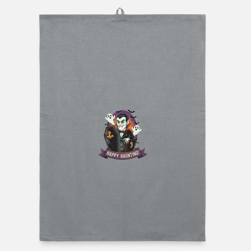 Vampire in a coffin for Halloween Organic dish towel