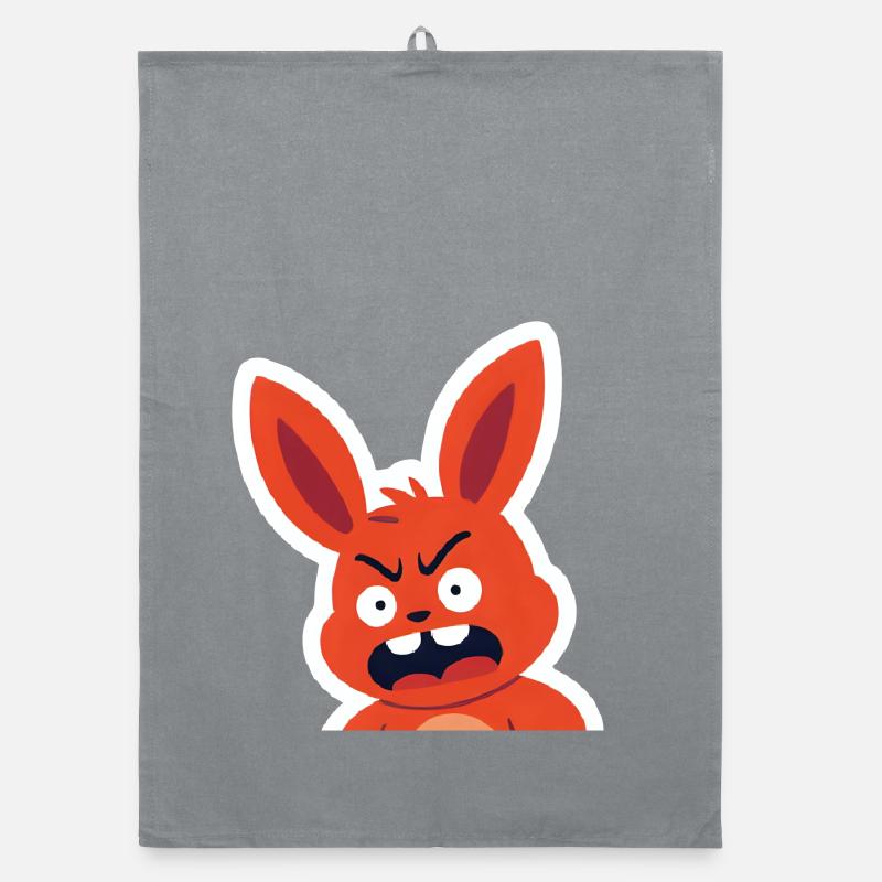 Wütender roter Hase Cartoon - Organic Geschirrtuch - Grau