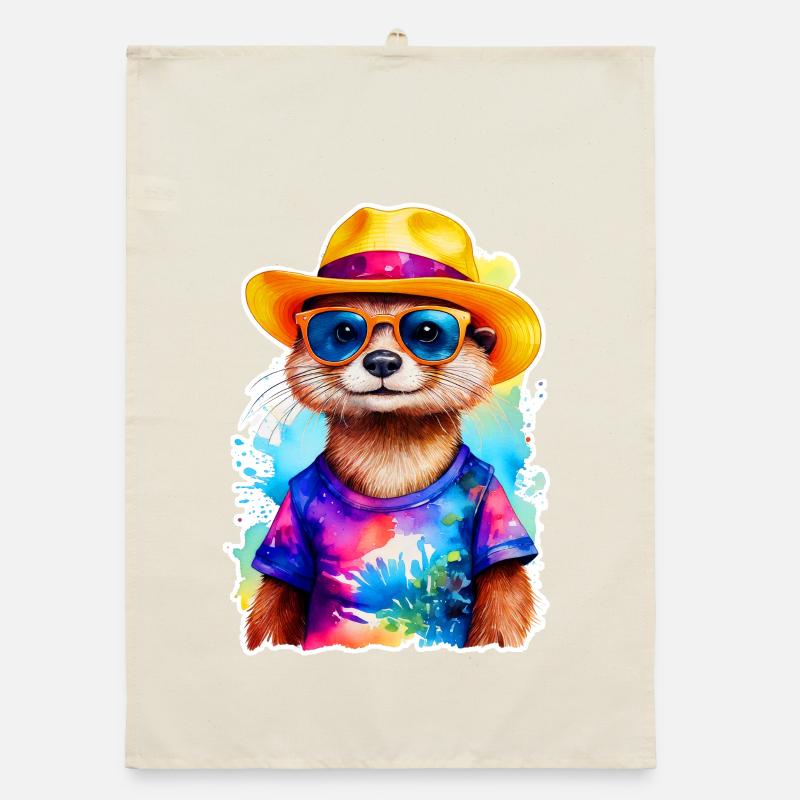 Otter mit Strohhut Organic Geschirrtuch