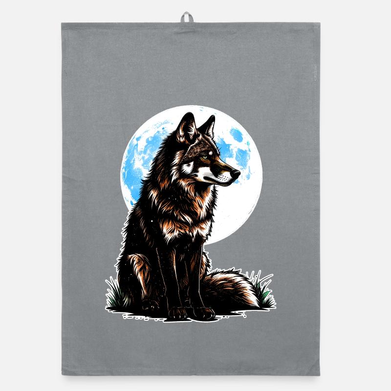 Ein Wolf vor einem blauen Mond - Organic Geschirrtuch - Grau
