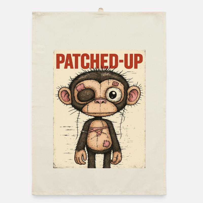 Patchwork Affe: Gepatcht und Tapfer Organic Geschirrtuch