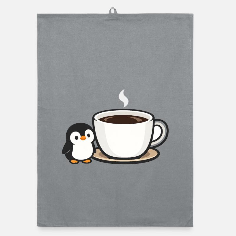 Pingouin à café avec design de tasse Torchon bio
