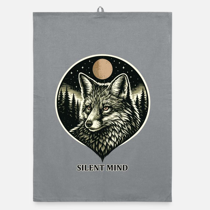 Silent Mind - Fox in Woodcut Style Organic dish towel