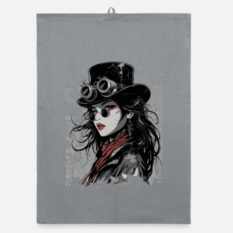 Steampunk Diva with Goggles Organic dish towel