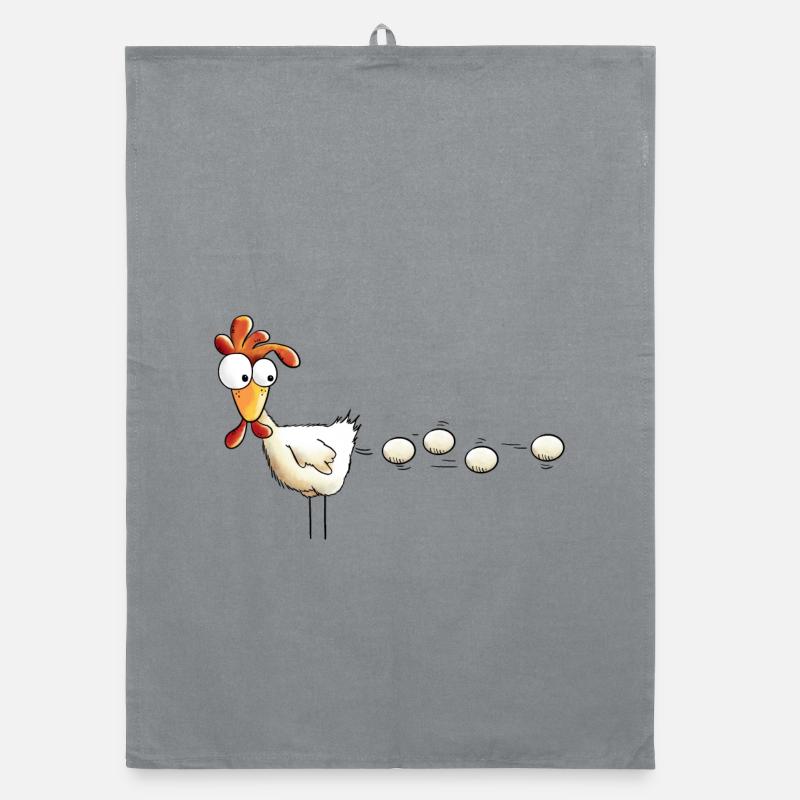 Poule pond un oeuf dessin animé - Torchon bio - bruyère