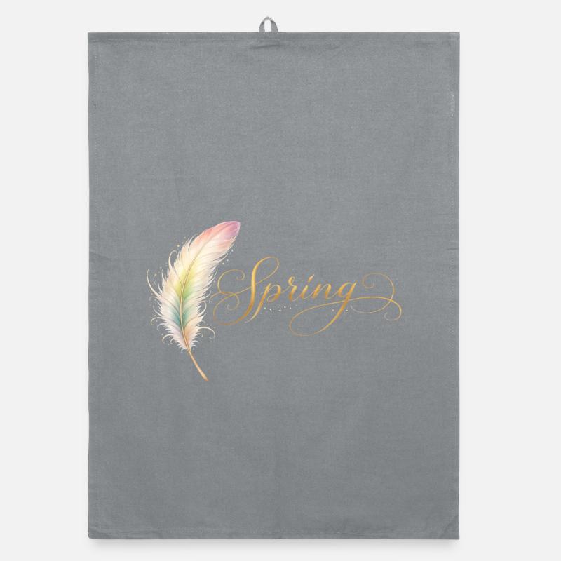 Spring Lettering with Feather Elegant Design Organic dish towel