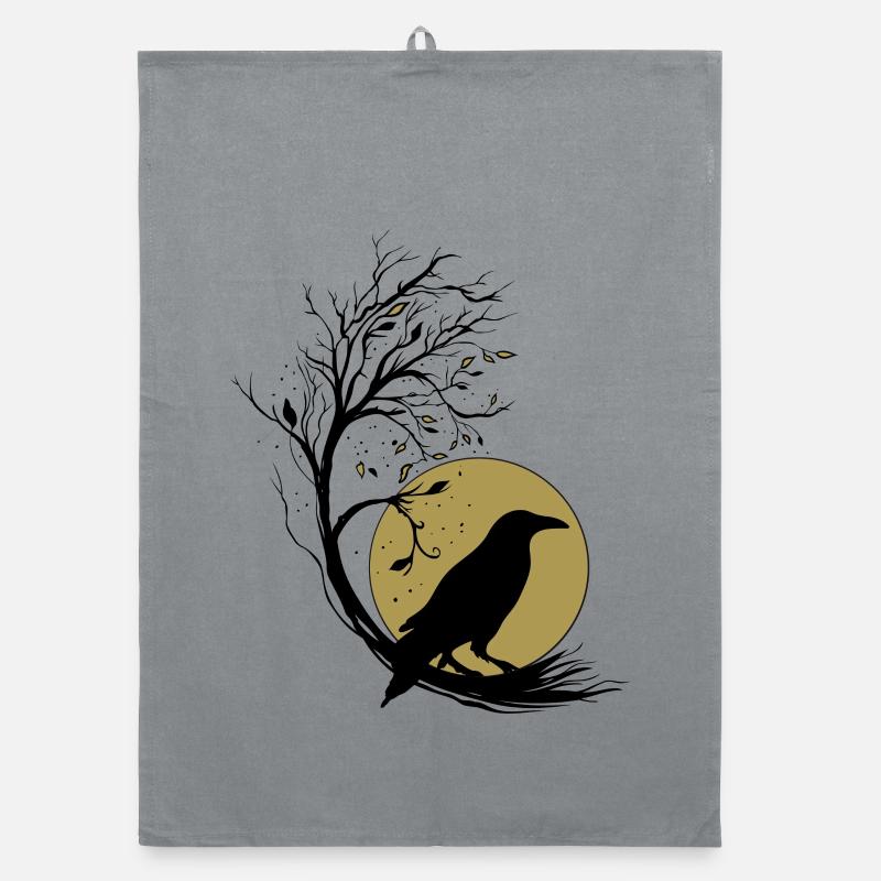 Raven Full Moon Tree Magic Autumn Gothic Wicca Organic dish towel