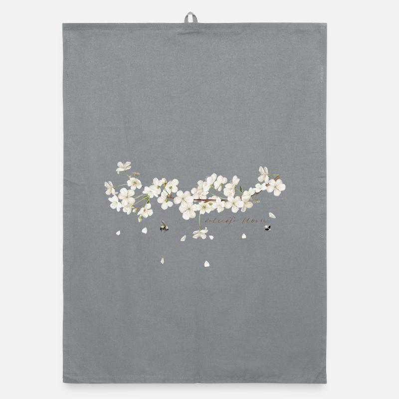 Cherry tree branch with white flowers illustration Organic dish towel