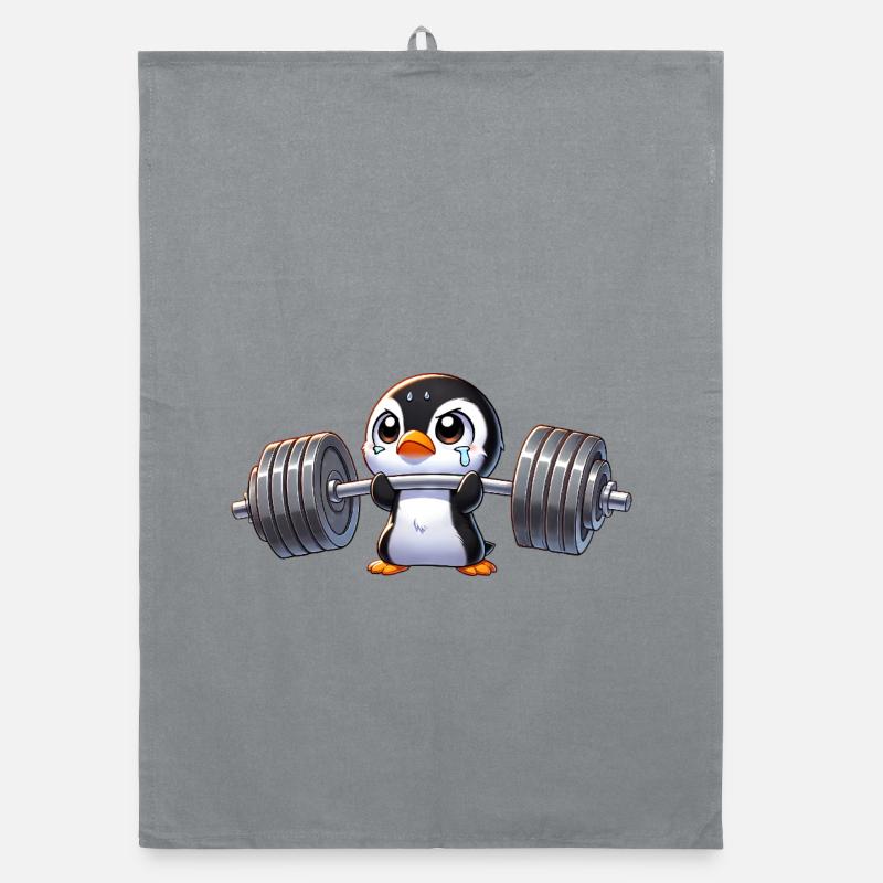 Strong Penguin Workout Dumbbell Training Organic dish towel