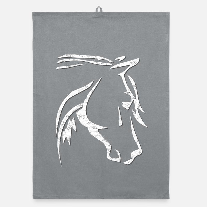Tête de cheval - dessin de cheval - équitation - cavalière Torchon bio