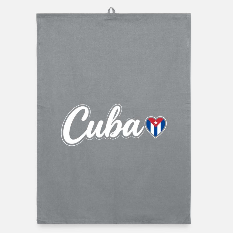 Cuba Script with Flag Heart Fan Patriotic Organic dish towel