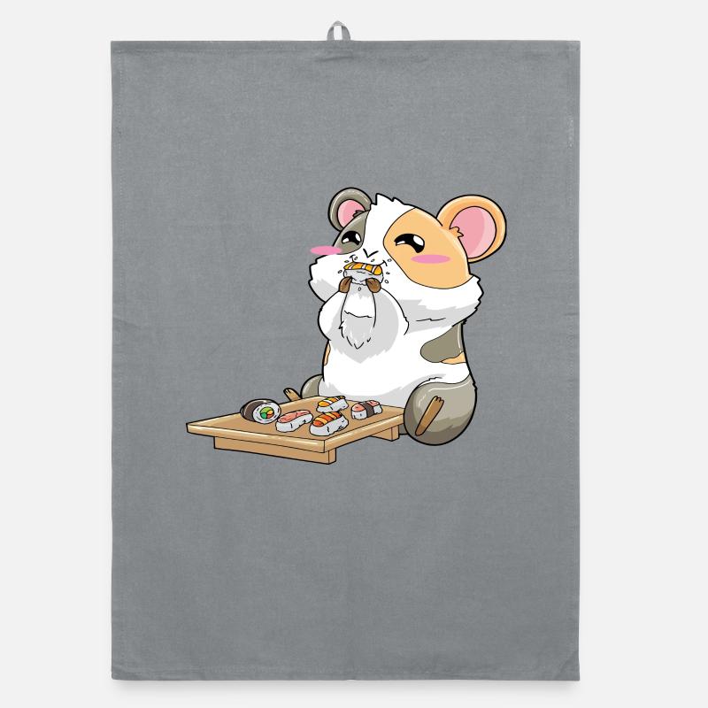 Drôle de cochon d’Inde mangeant des sushis Torchon bio