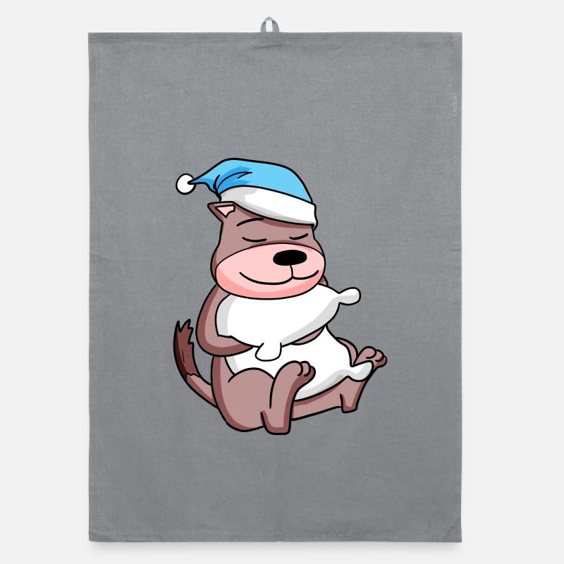 Weasel with pillow and sleeping cap Organic dish towel