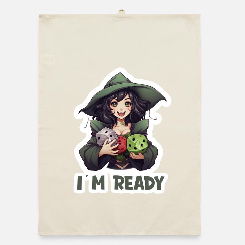 I Am Ready – Weiblicher RPG Held mit Würfel Organic Geschirrtuch