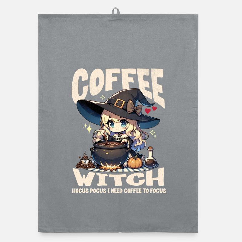 Coffee Witch Making Potion Cute Kawaii Design Organic dish towel