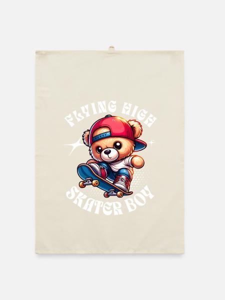 Skater Teddybär auf Skateboard - Organic Geschirrtuch - Natur - Vorne