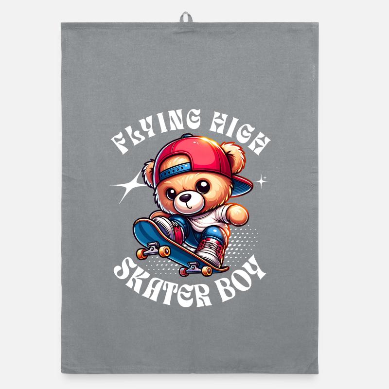 Skater teddy bear on skateboard Organic dish towel