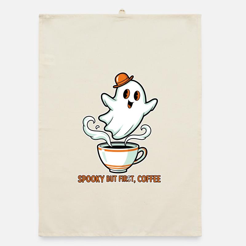 Spooky Ghost with Coffee Organic dish towel