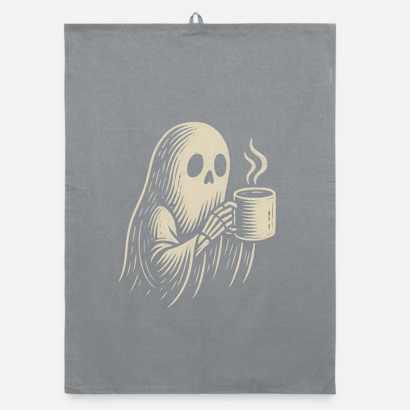 Skeleton with coffee enjoyment design Organic dish towel