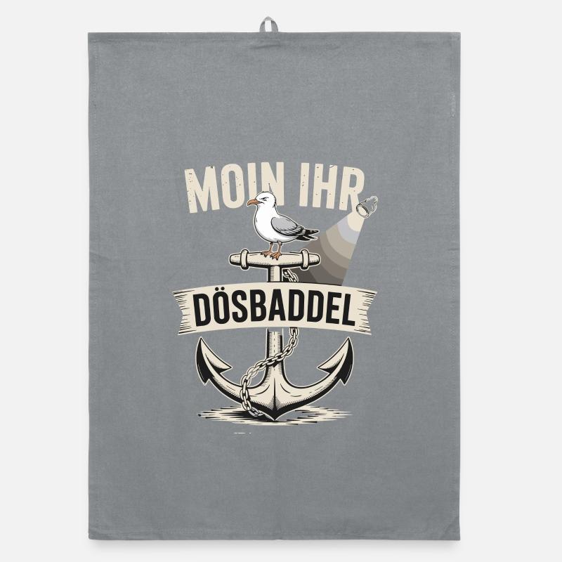  Moin Ihr Dösbaddel Maritimer Spruch Möwe Anker - Organic Geschirrtuch - Grau