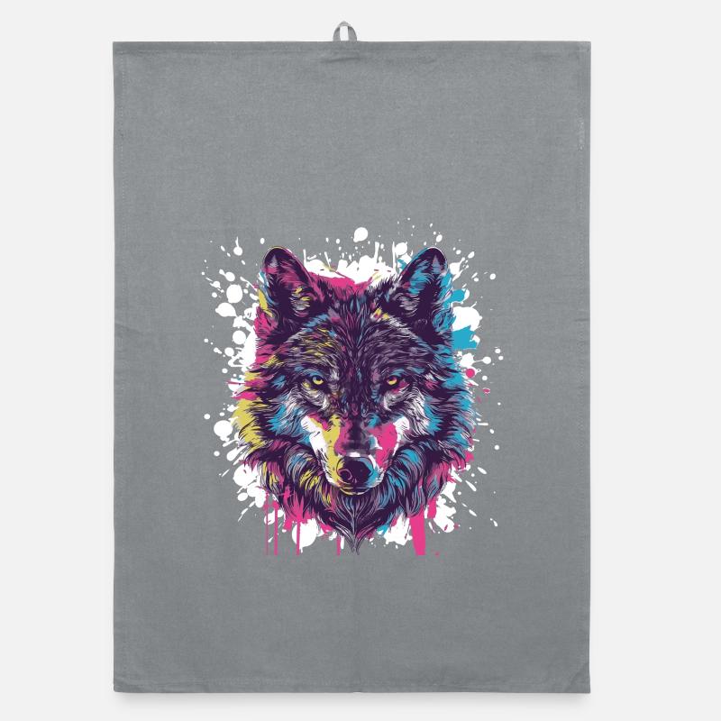 Wolf Tier Farbklecks Organic Geschirrtuch