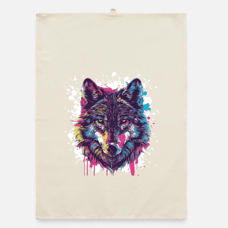 Wolf Tier Farbklecks Organic Geschirrtuch