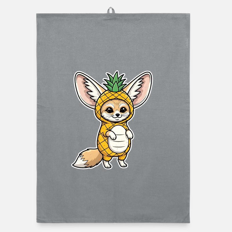 Fennec avec ananas Bande dessinée Cadeau Torchon bio