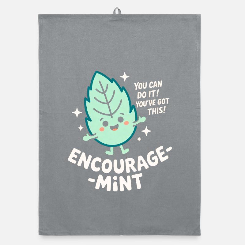 Encourage-Mint Cute Pep Talk Leaf Pun Organic dish towel