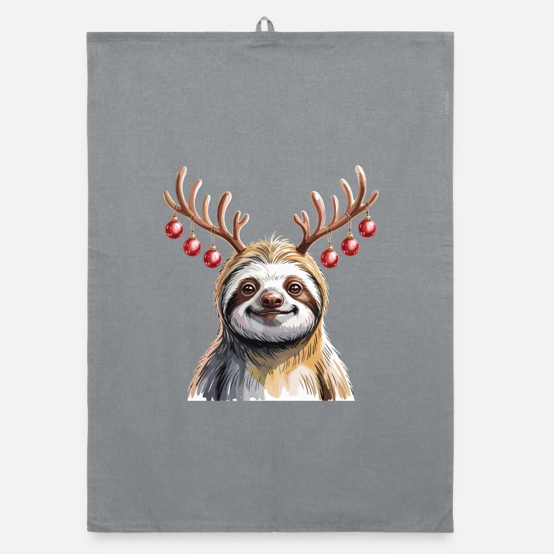 Faultier Mit Rentiergeweih Und Weihnachtskugeln Organic Geschirrtuch
