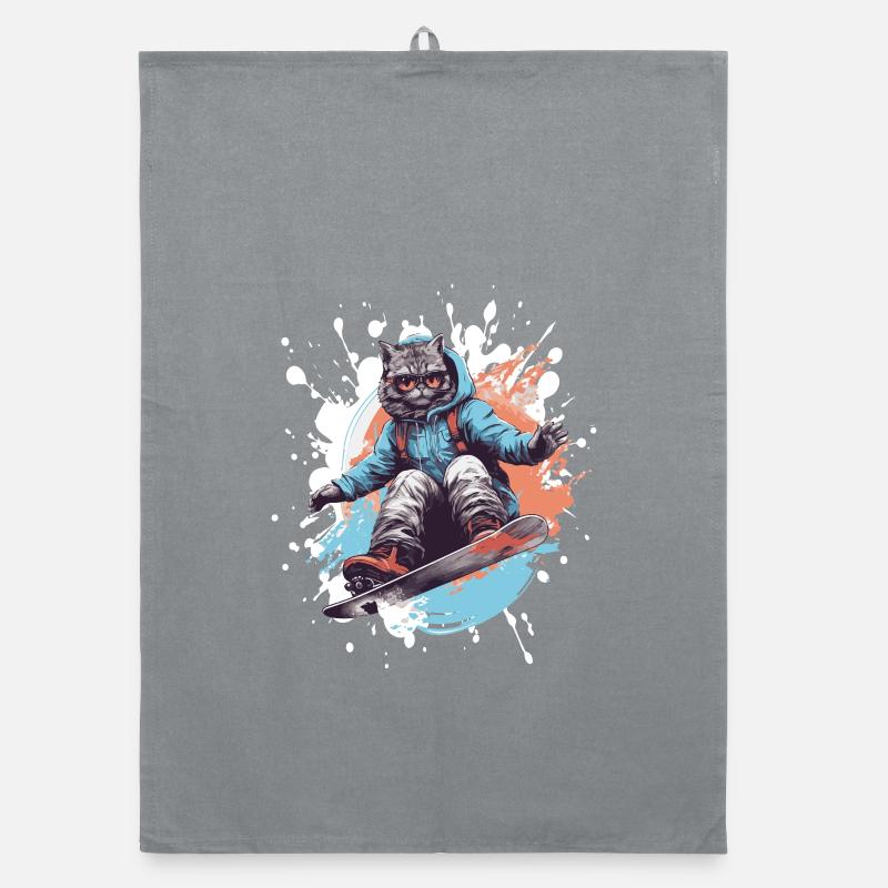 Cat Snowboard Organic dish towel