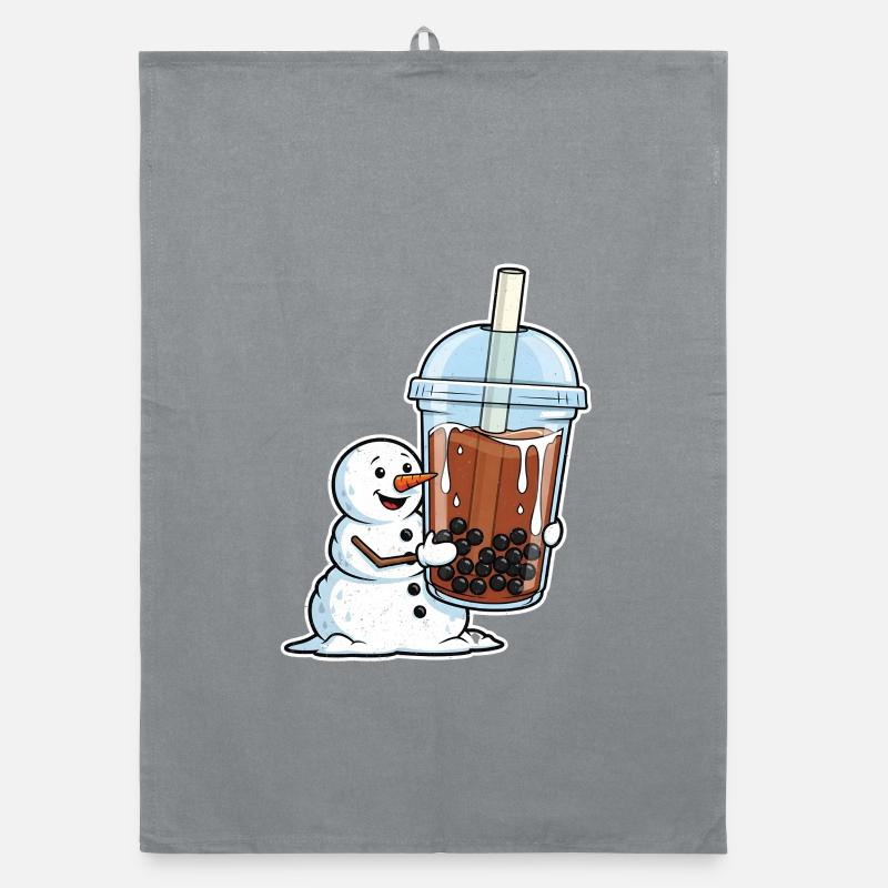 Schneemann und Bubble Tea Becher Organic Geschirrtuch
