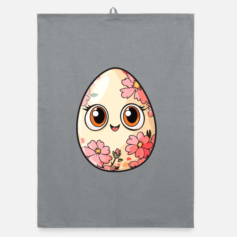 Kawaii Easter Egg with Flowers Organic dish towel