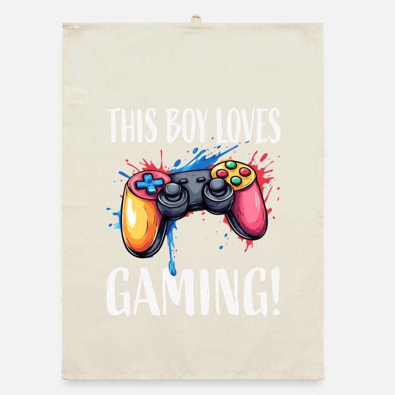 Junge liebt Gaming – bunter Controller Organic Geschirrtuch