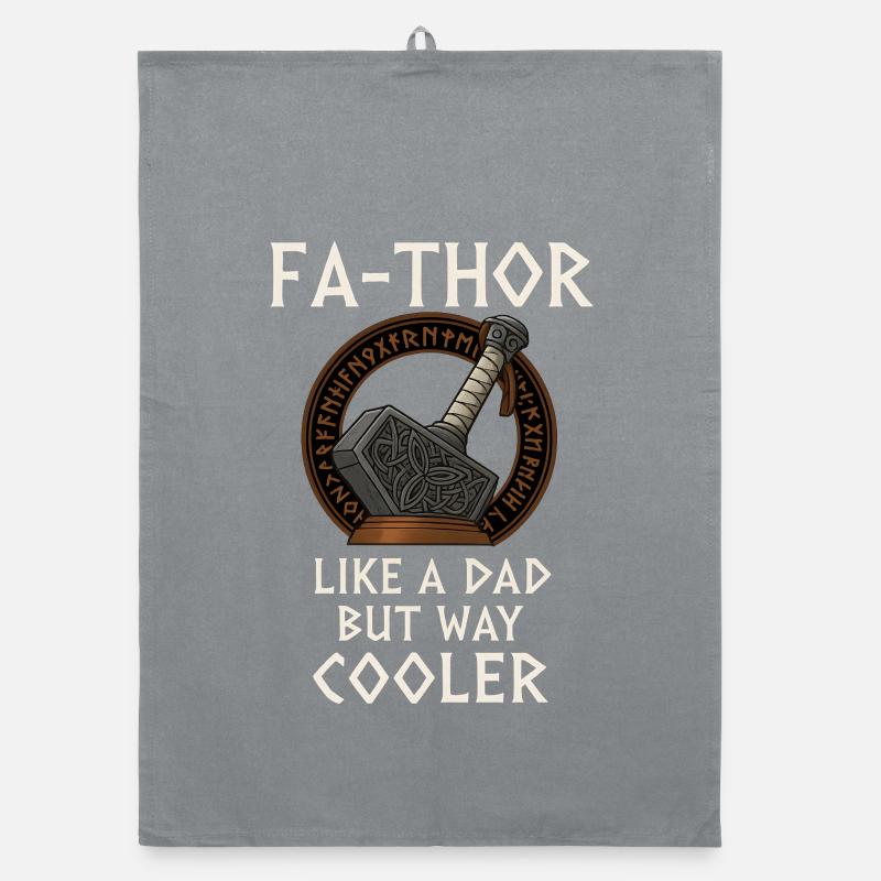 Fa-Thor Wikinger Vater Hammer Design - Organic Geschirrtuch - Grau