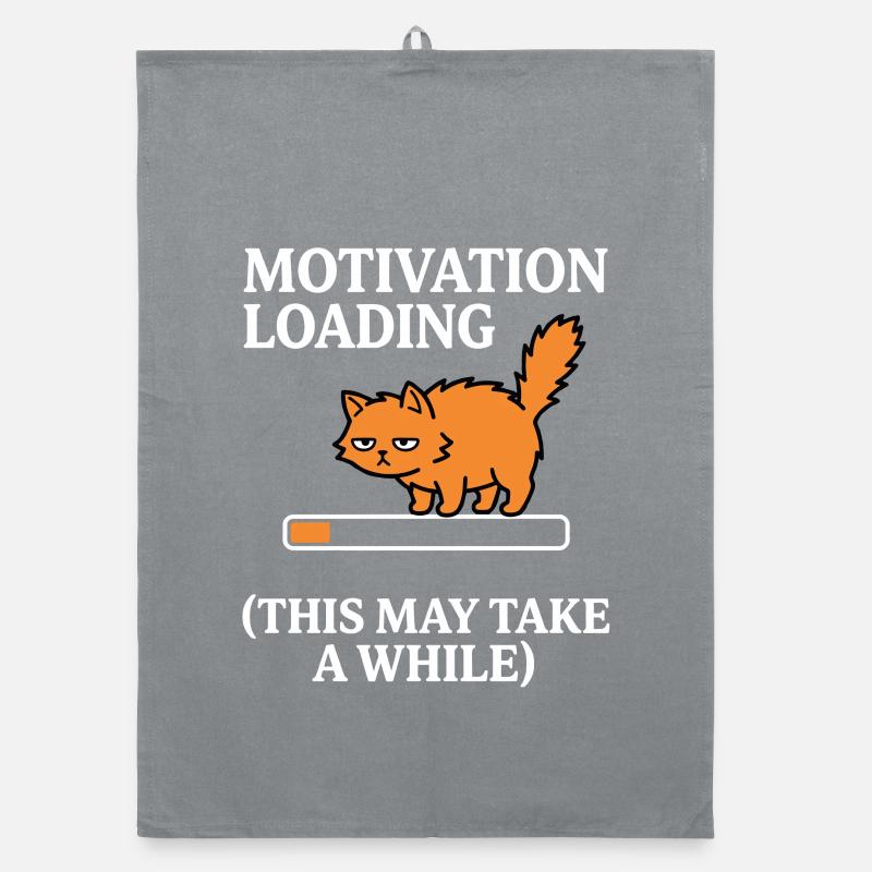 Motivation Loading Müde Katze mit Ladebalken Organic Geschirrtuch