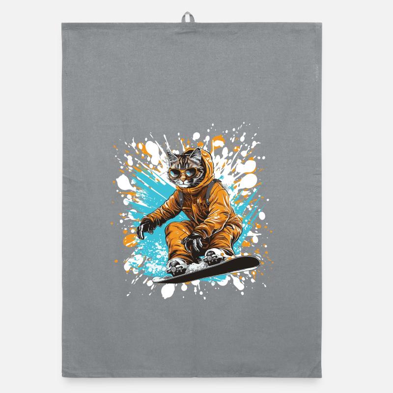 Cat Snowboard Organic dish towel