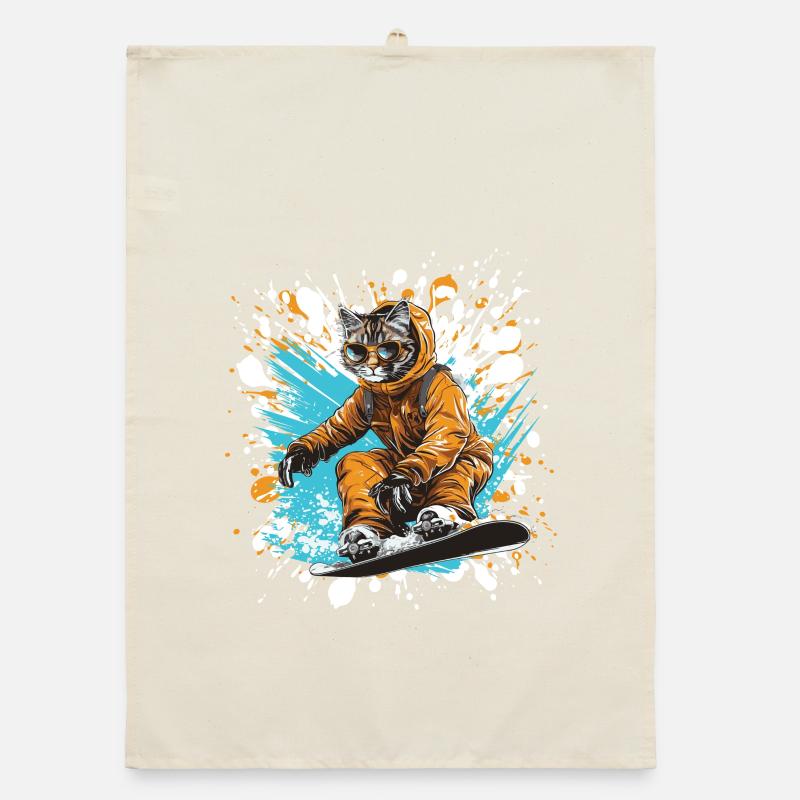 Katze Snowboard Organic Geschirrtuch