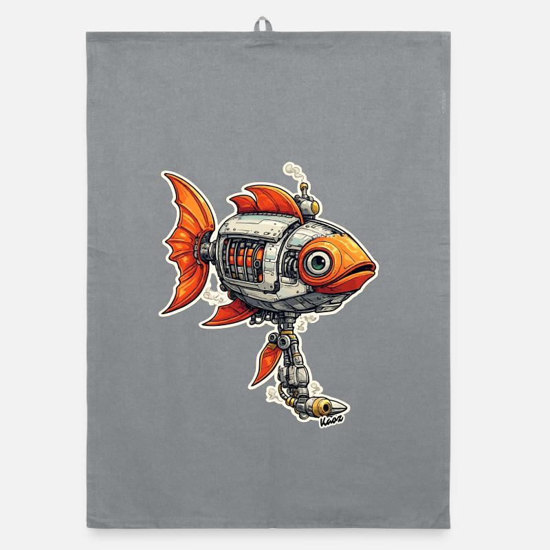 Steampunk Fish Robot Robot Fish Organic dish towel