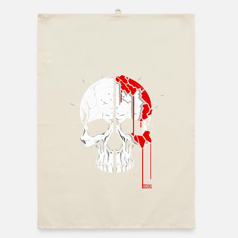 Split skull with red paint Organic dish towel