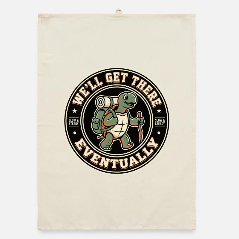 Turtle Hiking Saying Eventually Organic dish towel