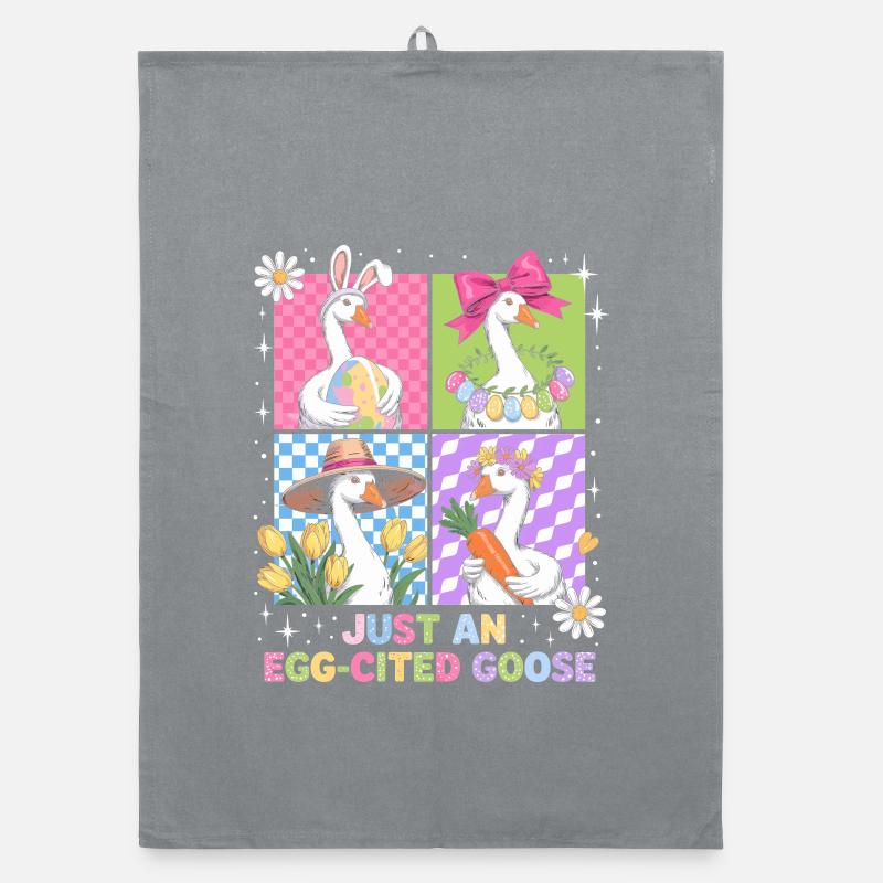Egg-happy goose in the Four Panel Organic dish towel