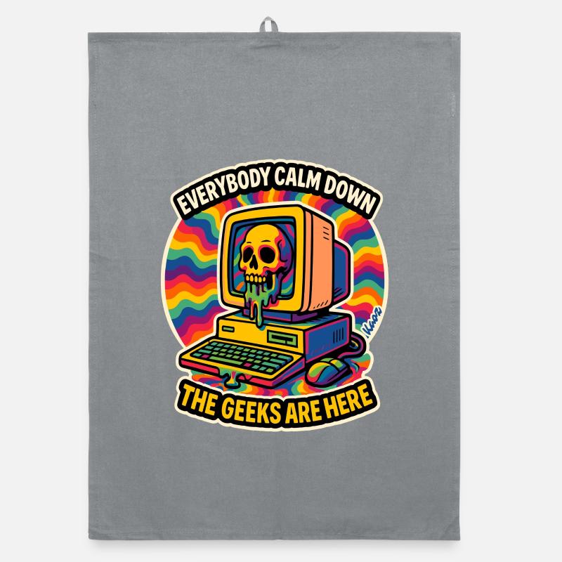 Geeks Are Here Retro Skull Computer Organic dish towel