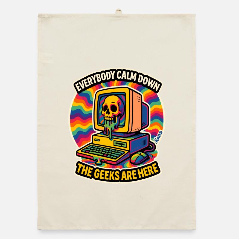 Geeks Are Here Retro Skull Computer Organic dish towel