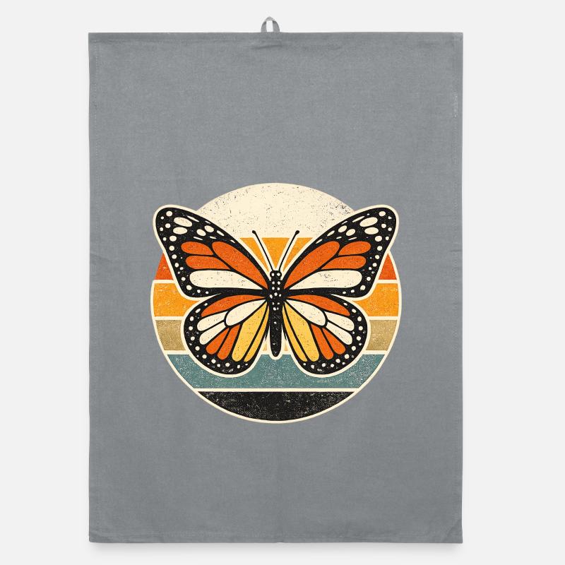 Coucher de soleil rétro papillon Torchon bio