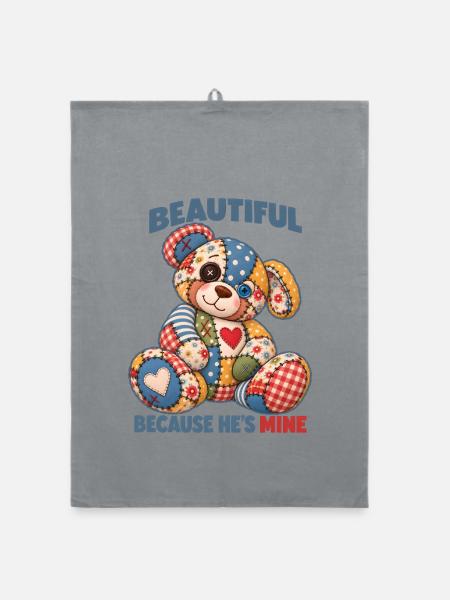 Patchwork-Teddy – Schön, weil er mir gehört - Organic Geschirrtuch - Grau