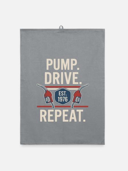 Pump Drive Repeat Vintage Zapfpistole Fuel - Organic Geschirrtuch - Grau - Vorne