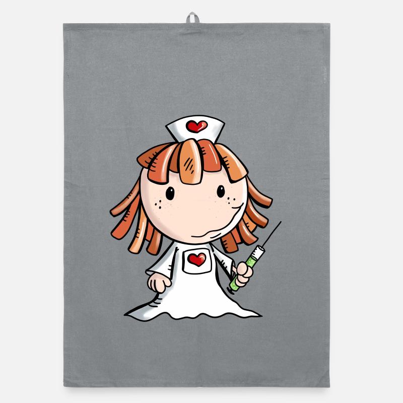 Krankenschwester Comic mit Herz und Spritze - Organic Geschirrtuch - Grau