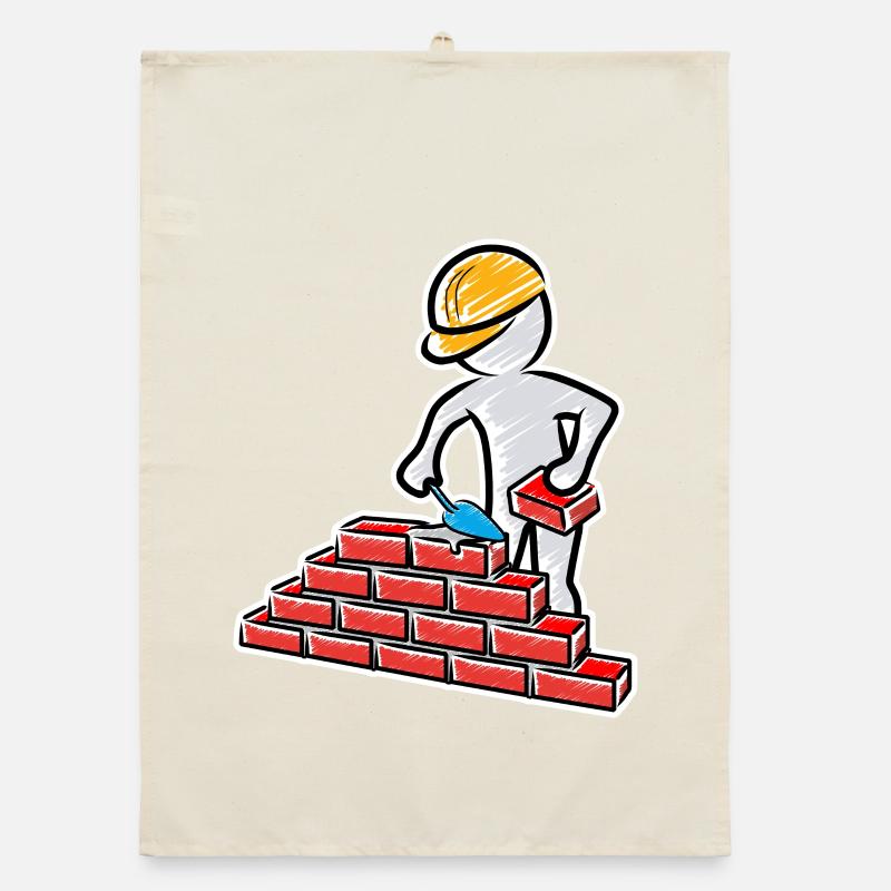 Construction worker with trowel, mortar and wall Organic dish towel