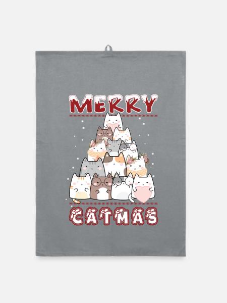 Merry Catmas - Organic Geschirrtuch - Grau