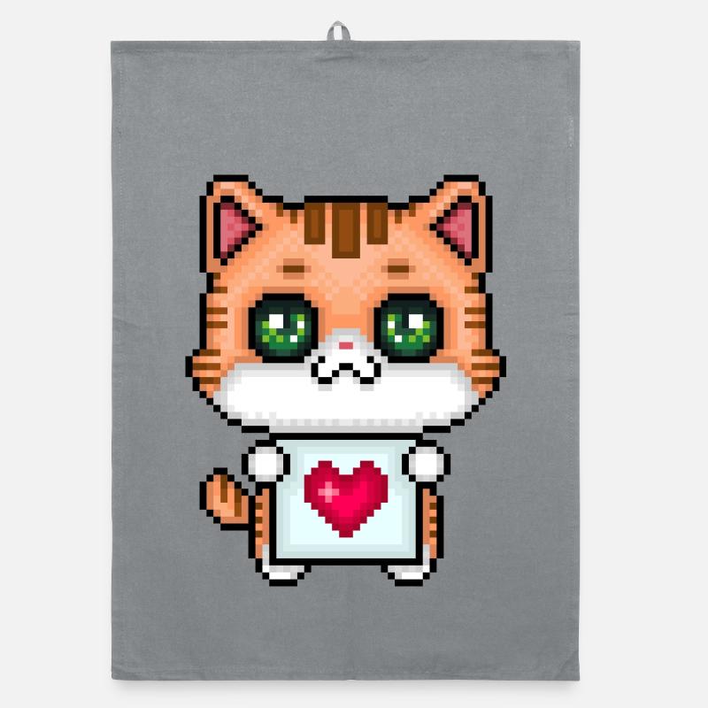 Pixel Loving Kitten Organic dish towel